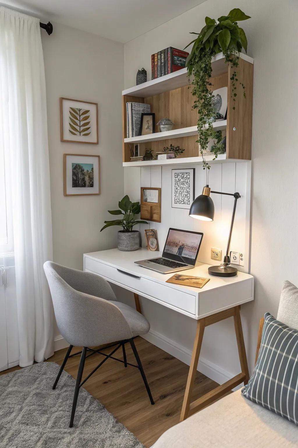 Take full advantage of available floor space using a stylish wall-mounted desk.