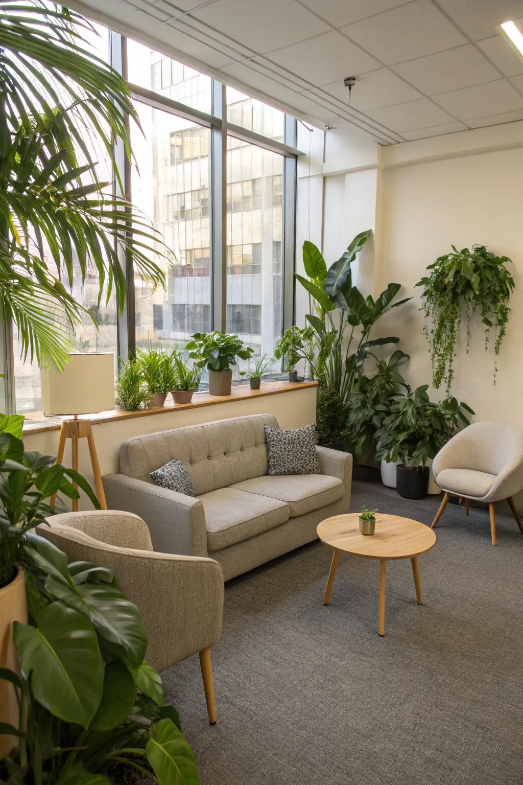 A green sanctuary inside the office, encouraging peace and clean air.