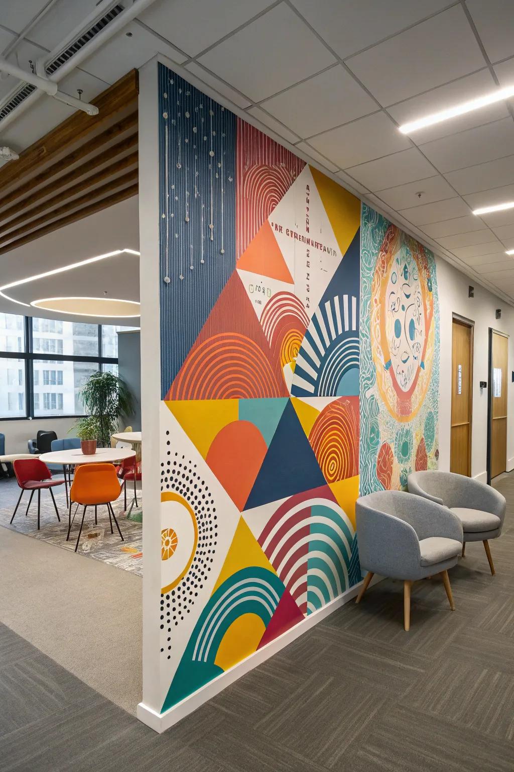 Infuse a contemporary vibe into your office with abstract art murals.