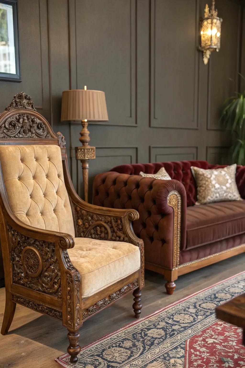 Sophisticated furniture designs introduce an air of old-world elegance to your residence.