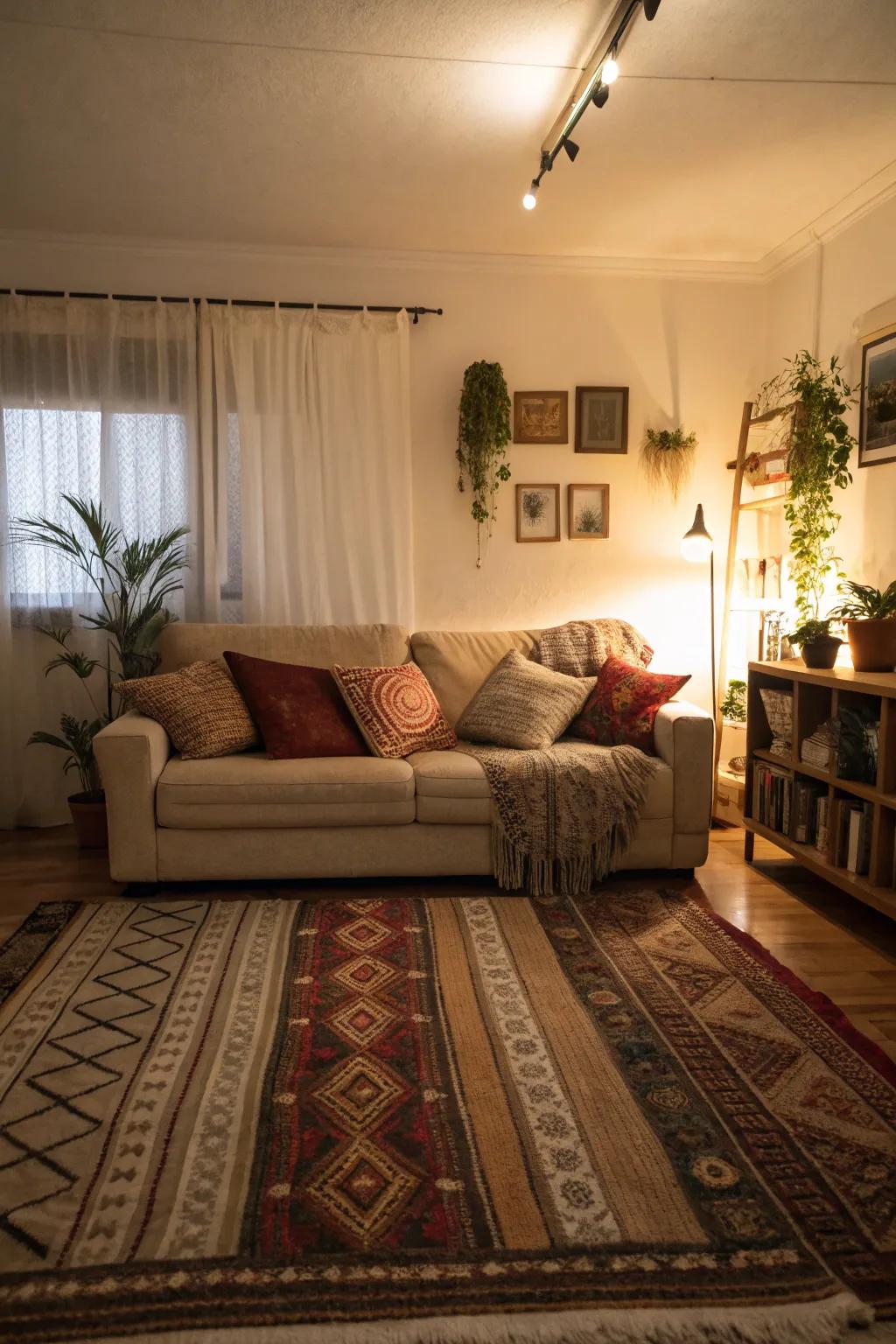 Layered floor coverings introduce warmth and dimension to your space.