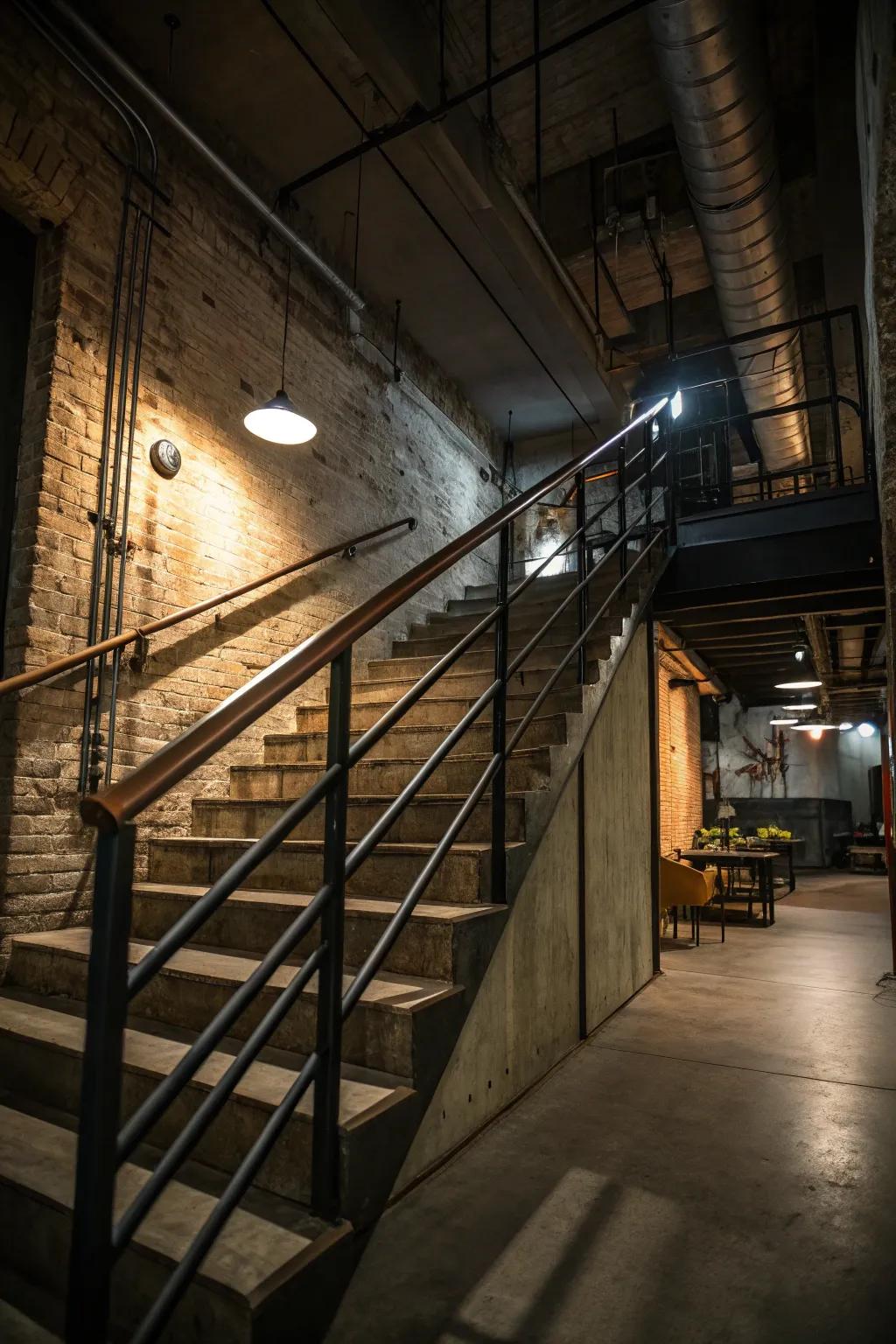 Urban metal pipes introduce a trendy urban element to your stairway.