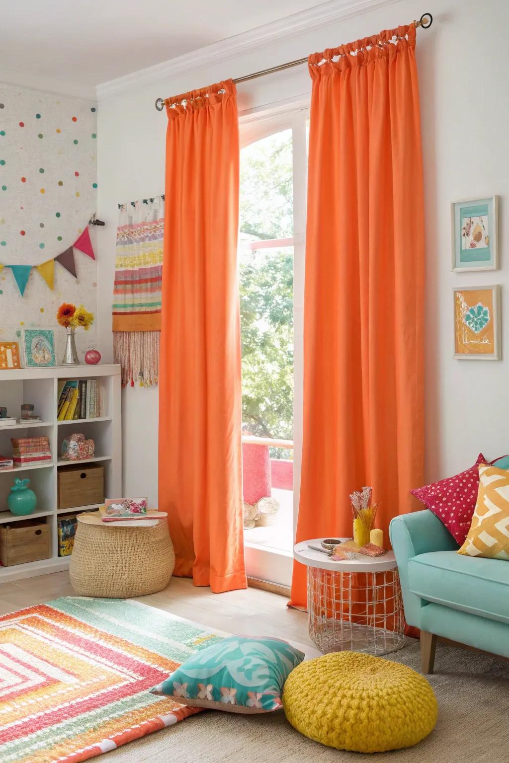 Vibrant citrus window coverings bringing an energetic vibe to the area.