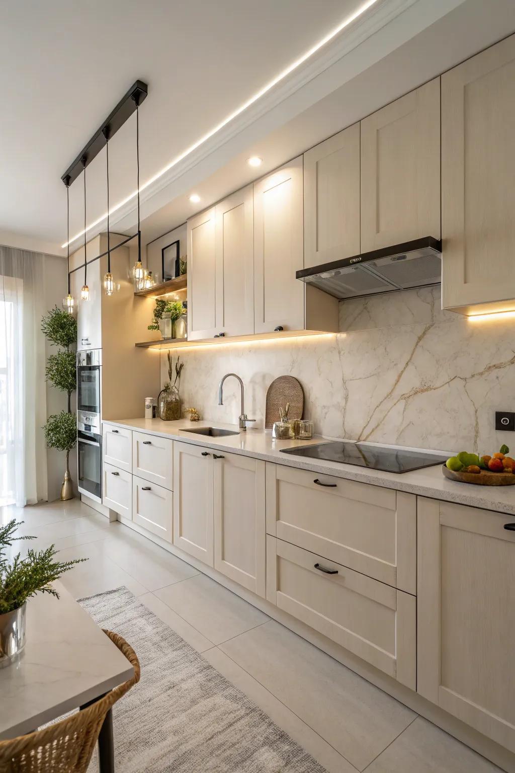 Neutral tones establish a tranquil backdrop, enabling the inherent beauty of organic materials to stand out.
