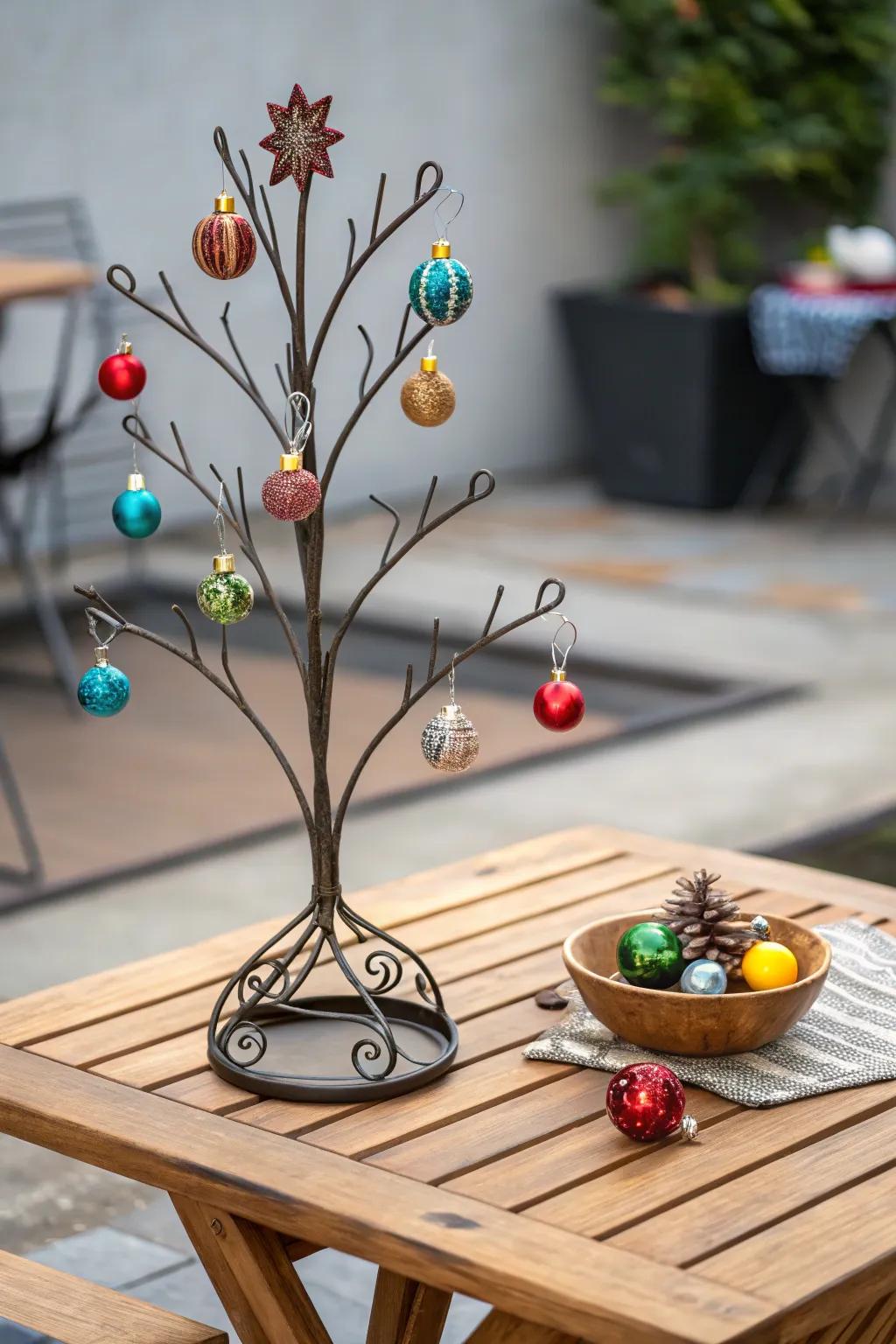 A captivating tabletop arbor display showcasing vibrant ornaments.