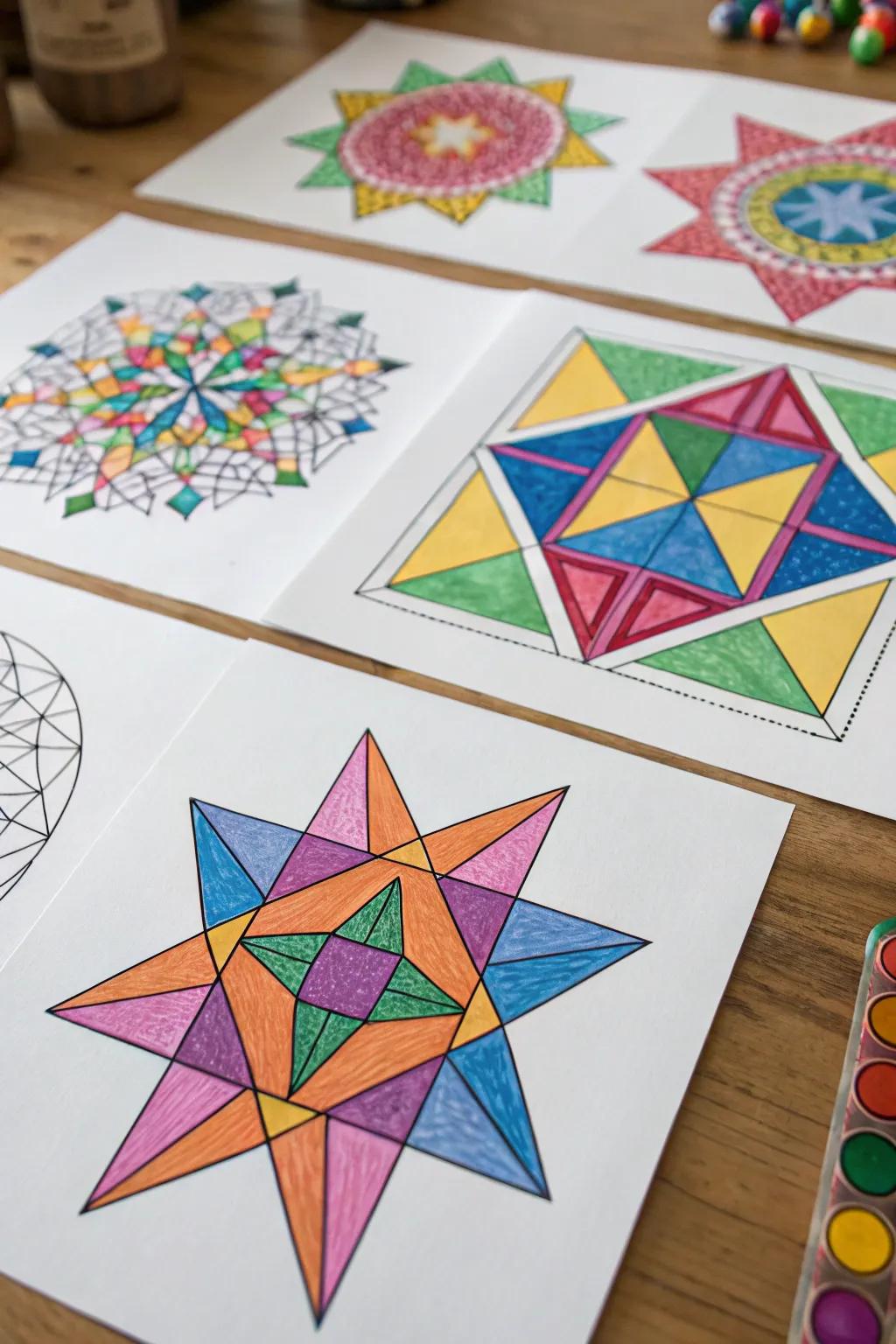 Modern geometric-shaped ornament drawings.