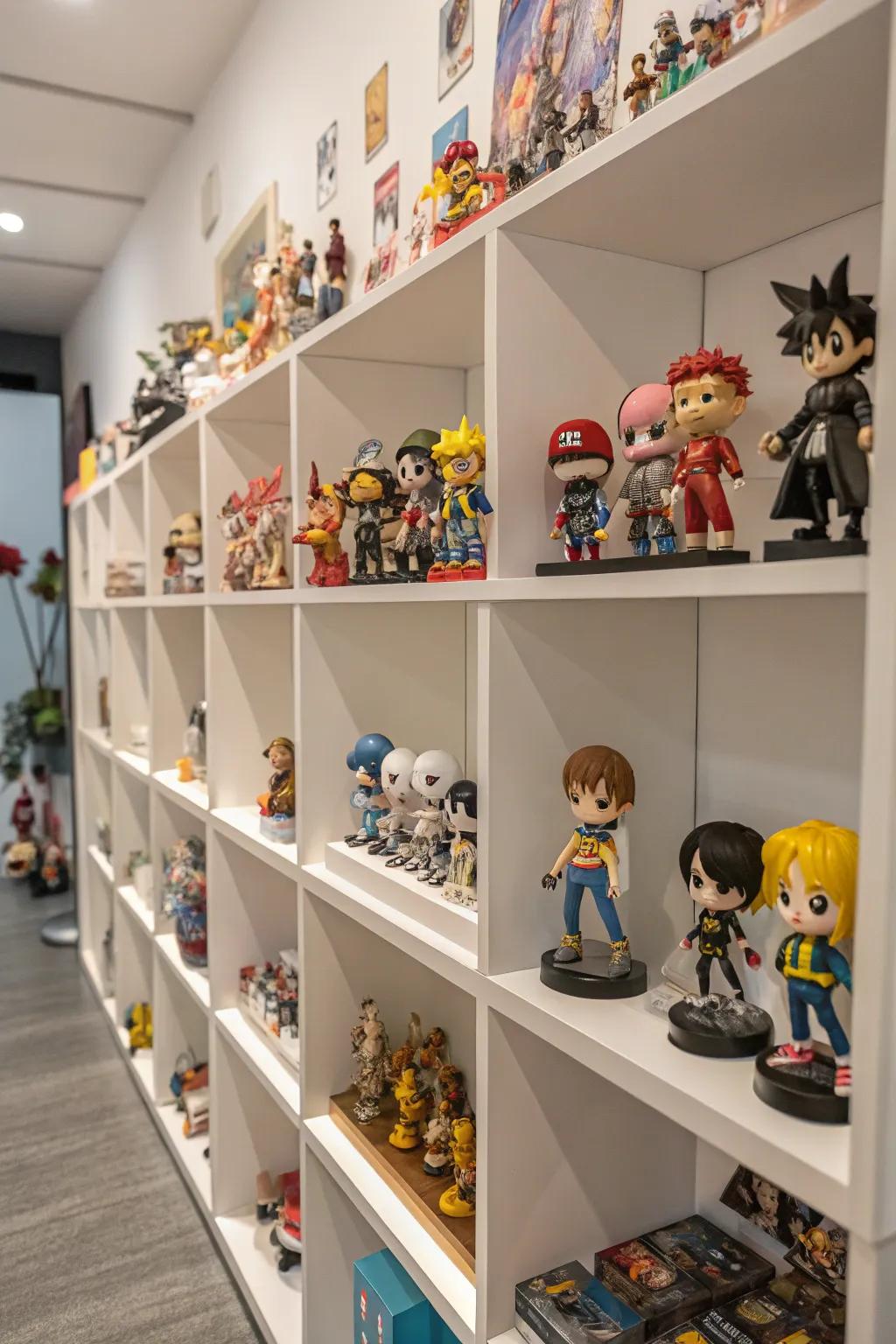 Present your esteemed anime figures using sophisticated shelving solutions.