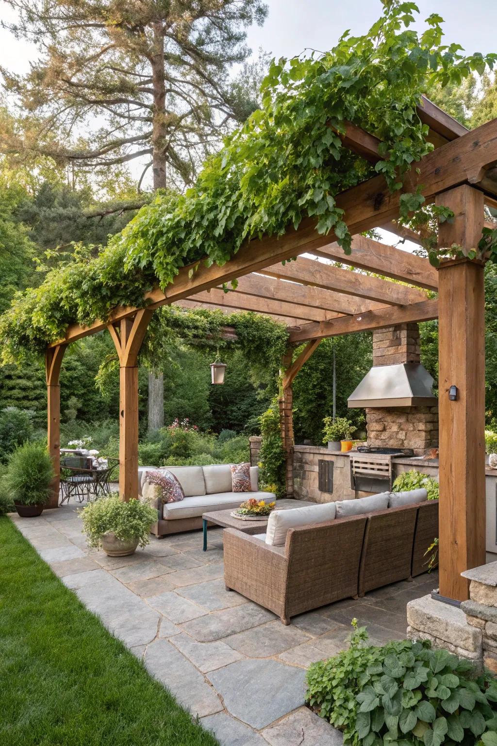 A shade structure provides stylish protection for your BBQ area.