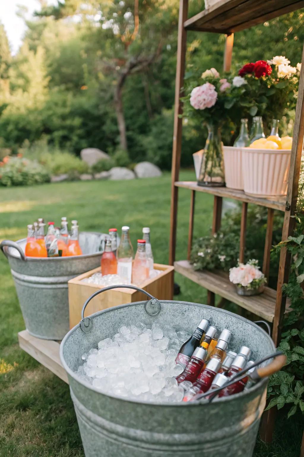 Metallic-coated pails are excellent for maintaining cool and fashionable drinks.