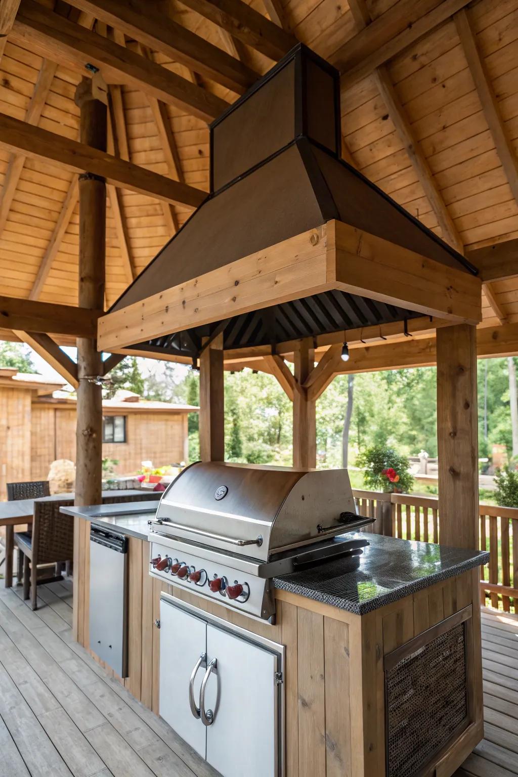 Chimney-style ventilation enhances elegance and functionality.