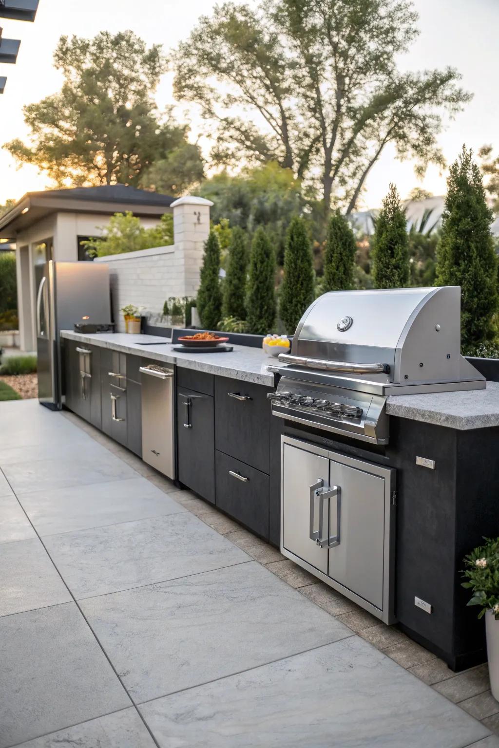 An outdoor culinary space brings all the comforts of interior cooking to the outdoors.