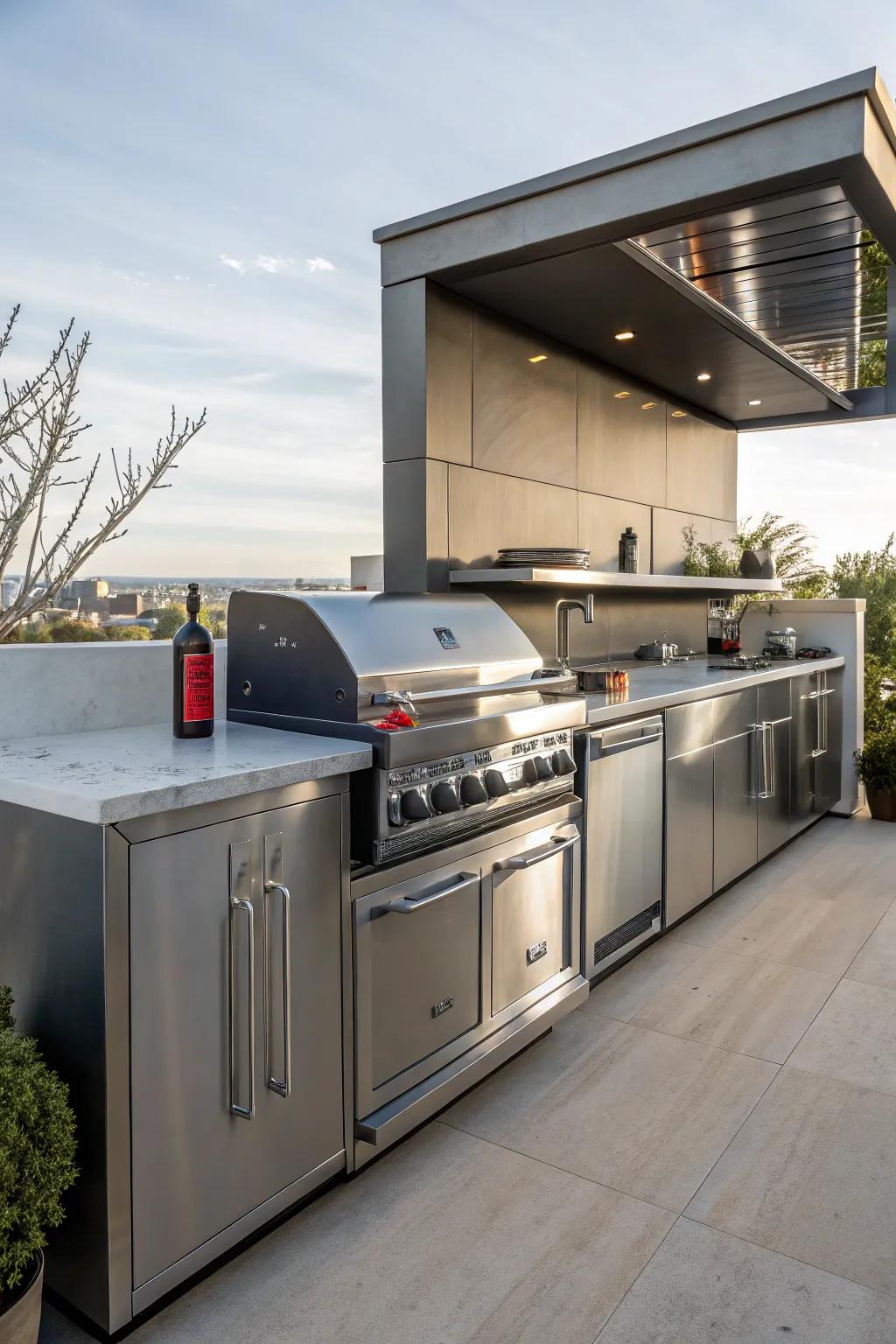 Stainless steel backsplashes contribute a fresh and contemporary element to any outdoor cooking area.
