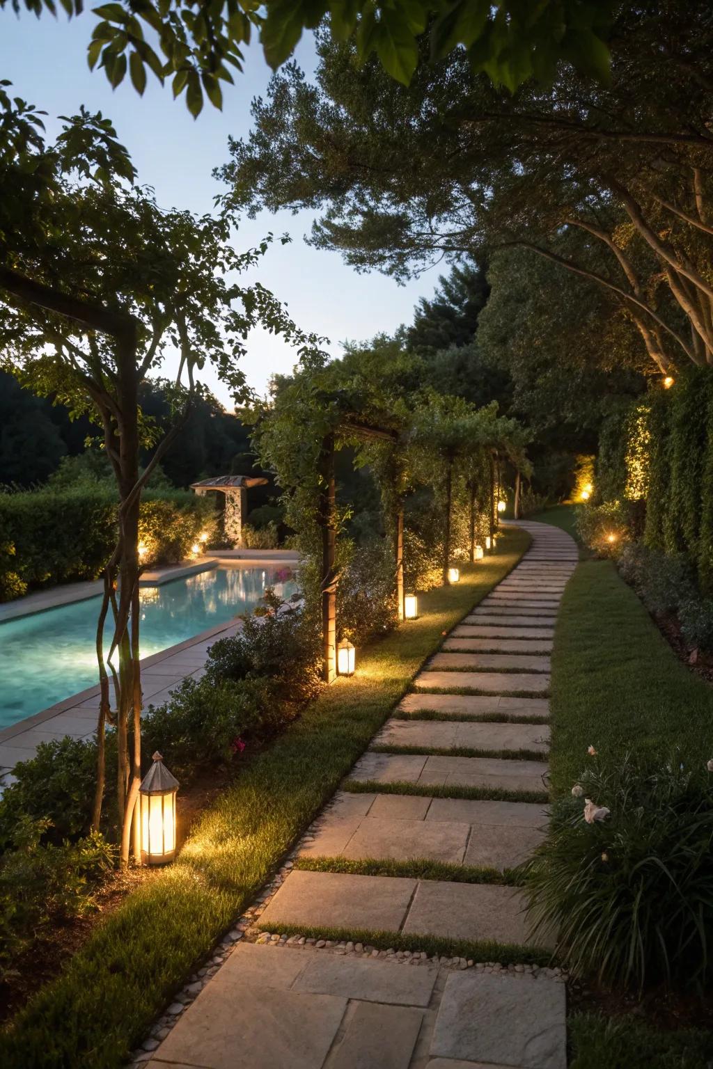 Route lights guide toward your pool while improving the garden's charm.