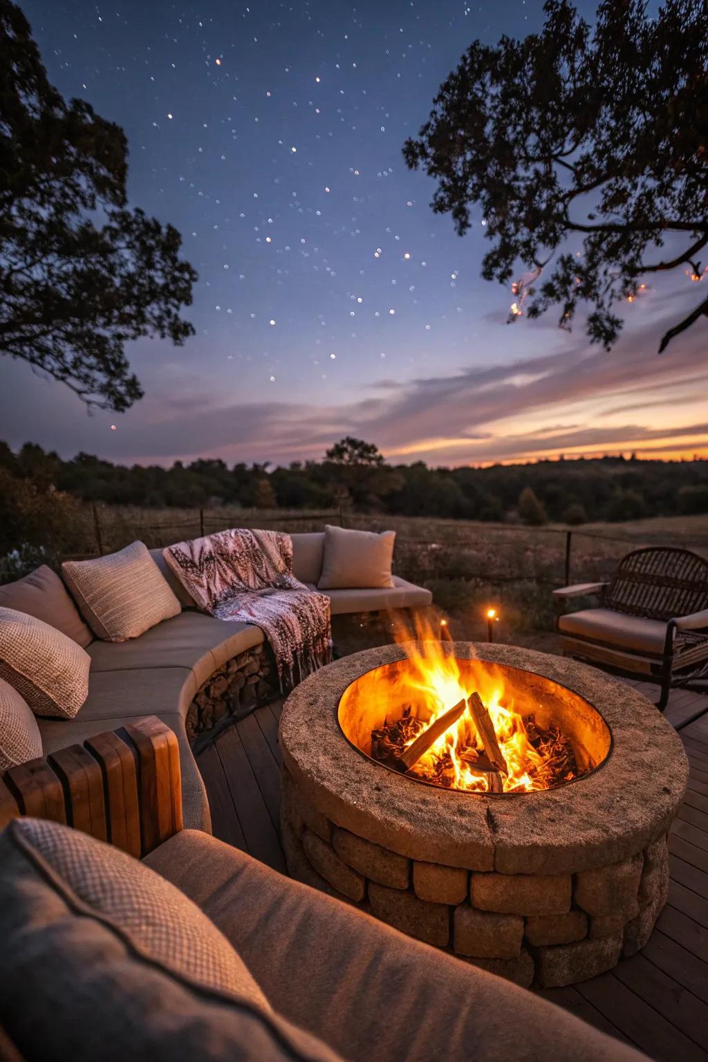 An attractive fire pit introduces warmth and allure to your outdoor living space.
