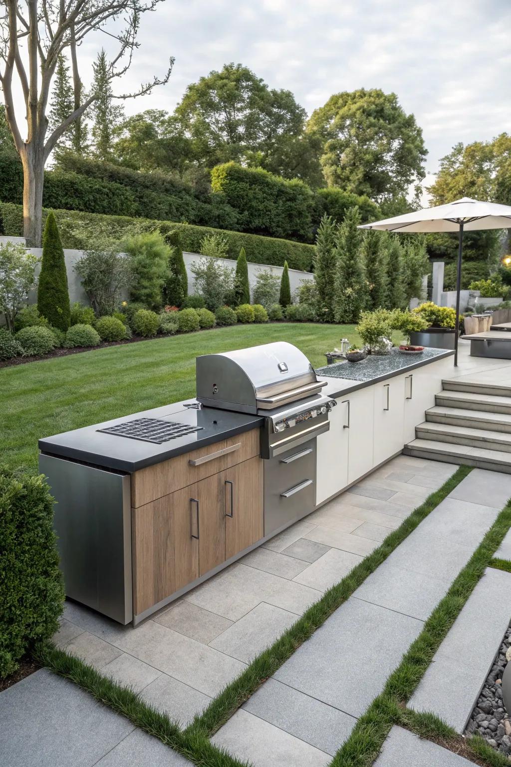 Whip up culinary masterpieces in your fashionable open-air kitchen.