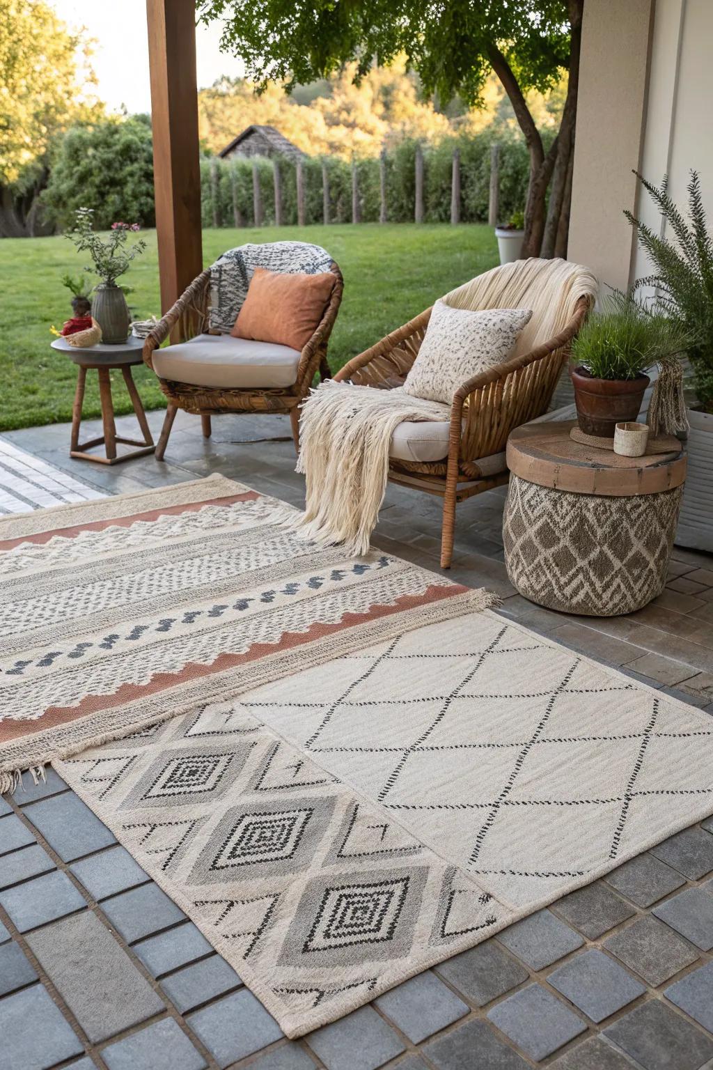 Achieve a layered and textured look by layering floor coverings.