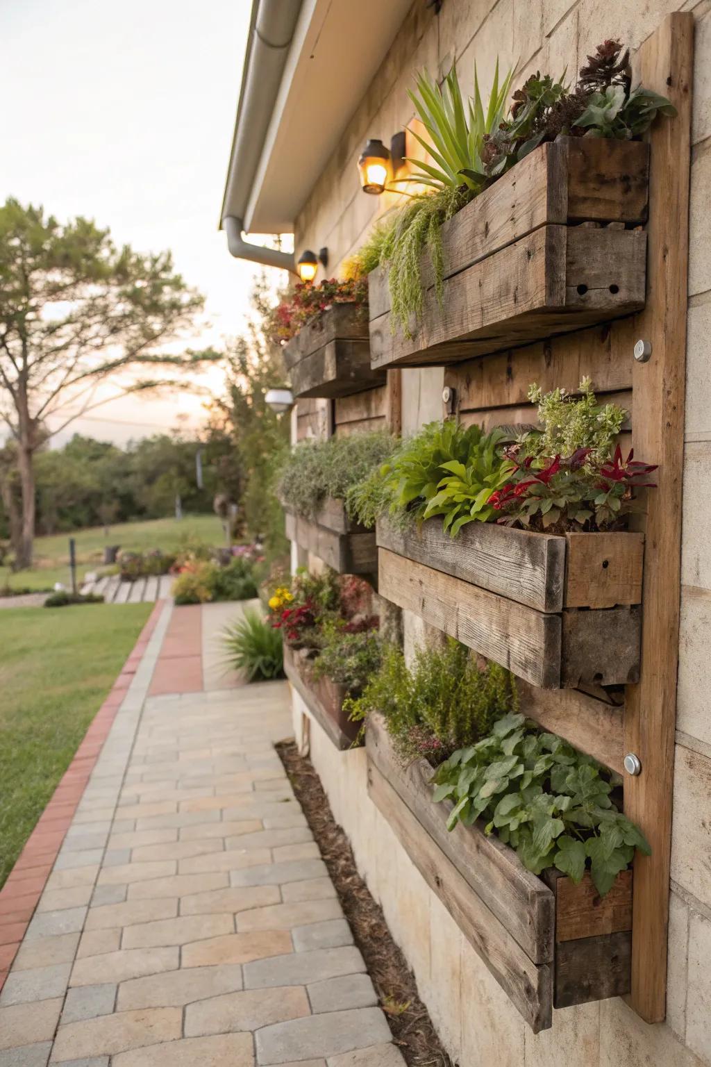 Champion ecological responsibility through planters crafted from reclaimed lumber.