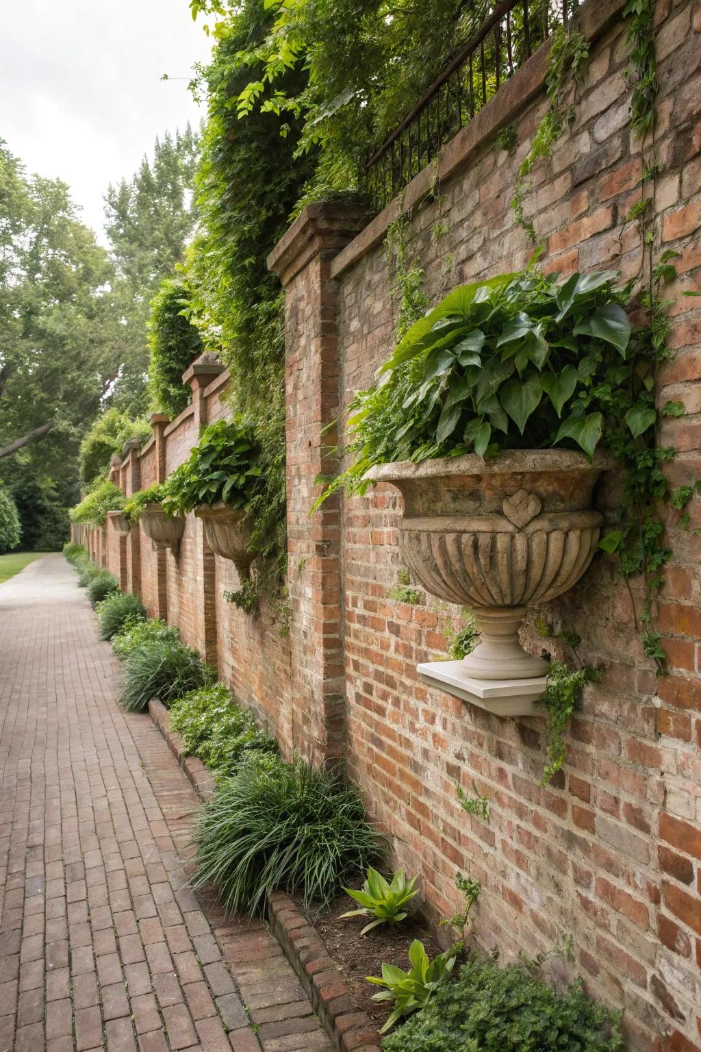Country allure harmonizes with natural splendor through masonry wall boxes.