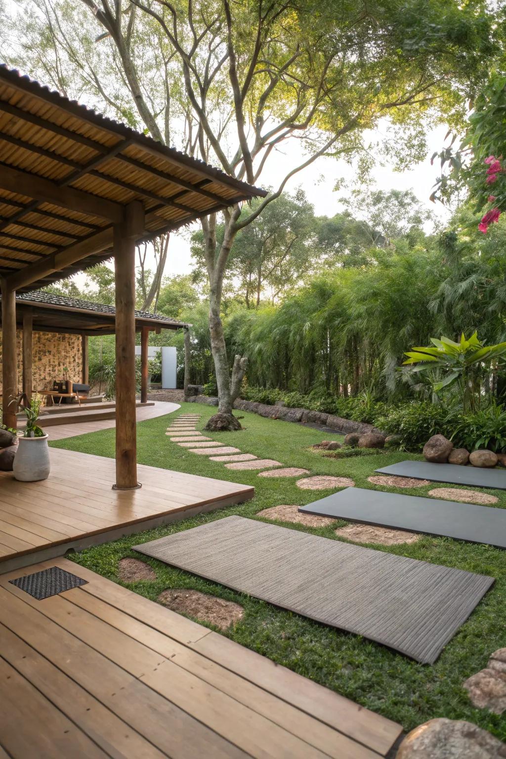 Earth-friendly materials smoothly combine your yoga space with its surroundings.