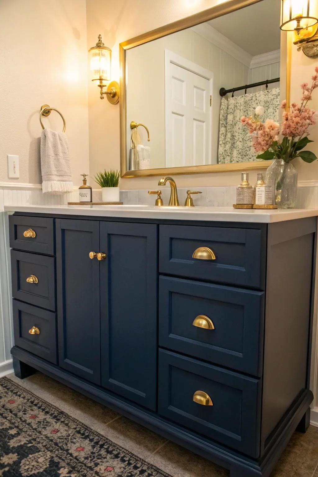 Navy adds a sense of refined elegance to any vanity.