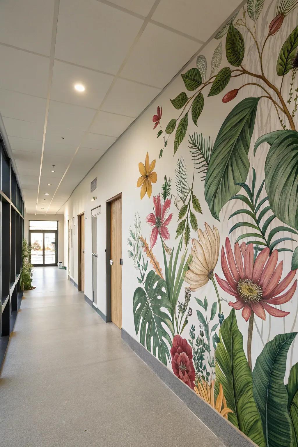 With a captivating botanical mural, usher the outdoors inside.