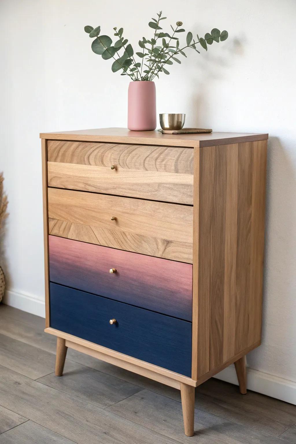 Elevate your space with the calming splendor of this gradient dresser.