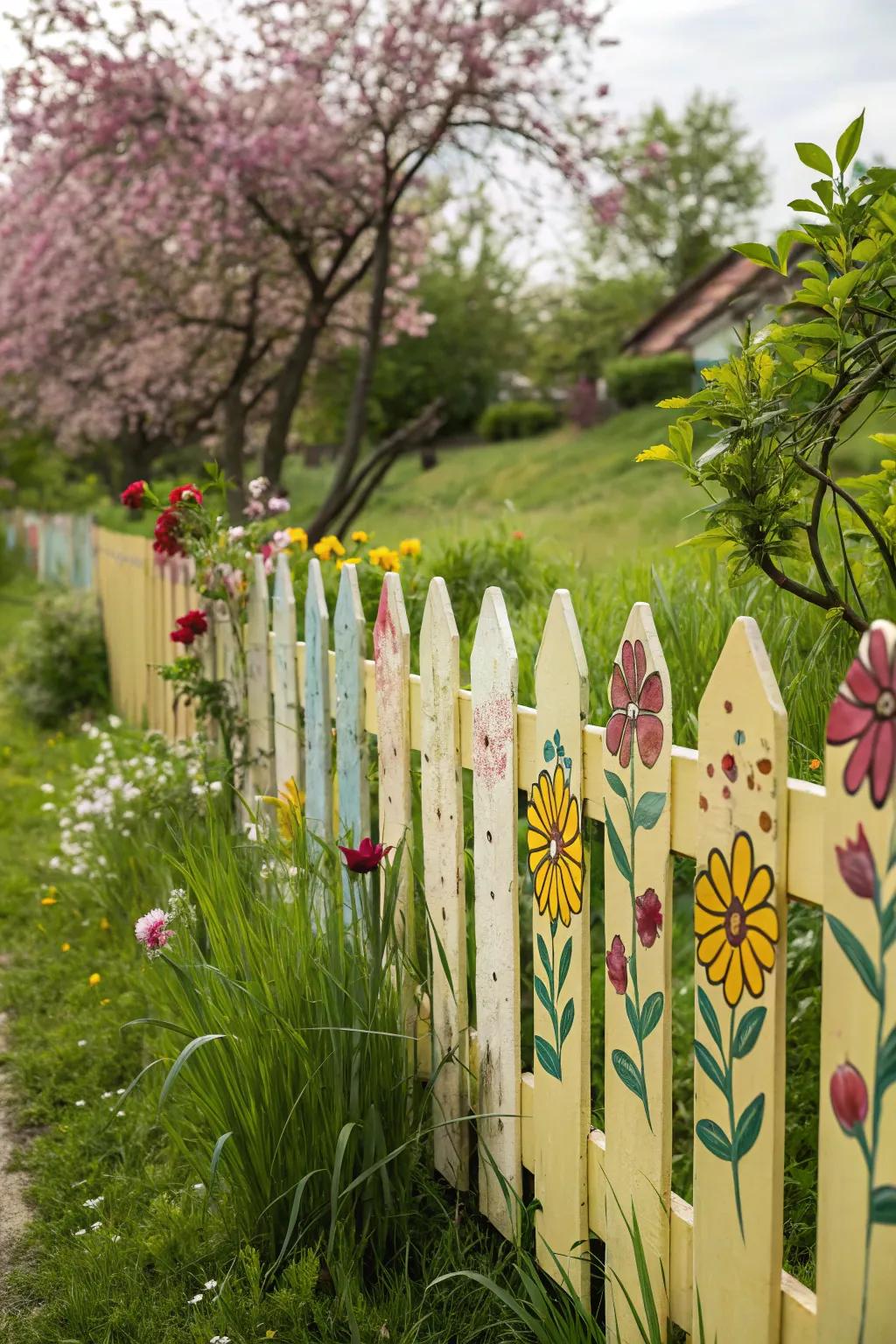 A fence brought to life with meticulously painted floral patterns.