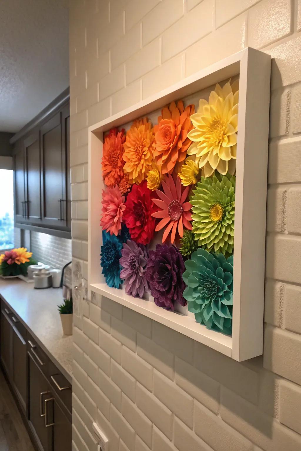 A rainbow-inspired shadow box brings vibrancy and happiness to any setting.