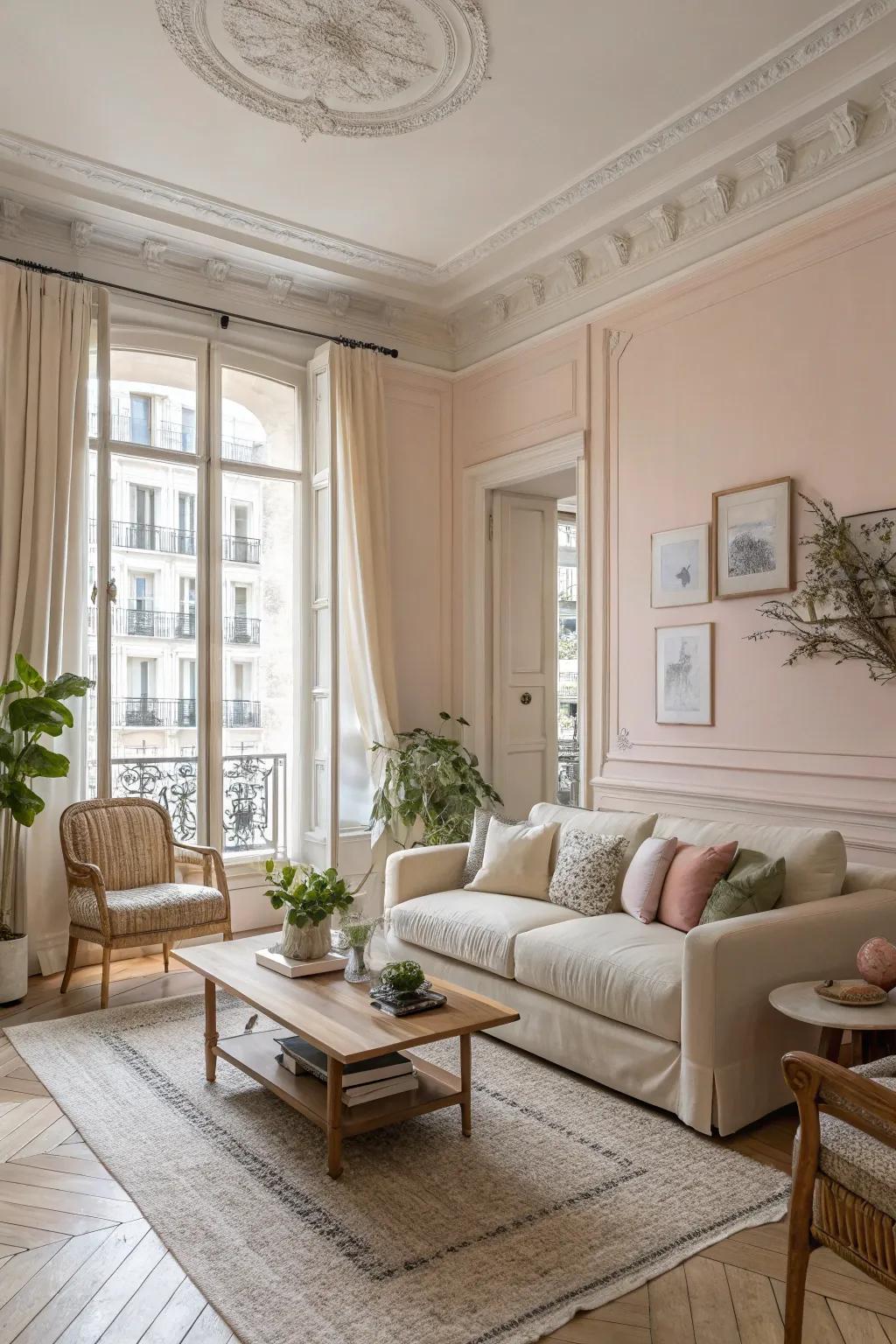 Gentle, neutral shades introduce light and sophistication to the space.