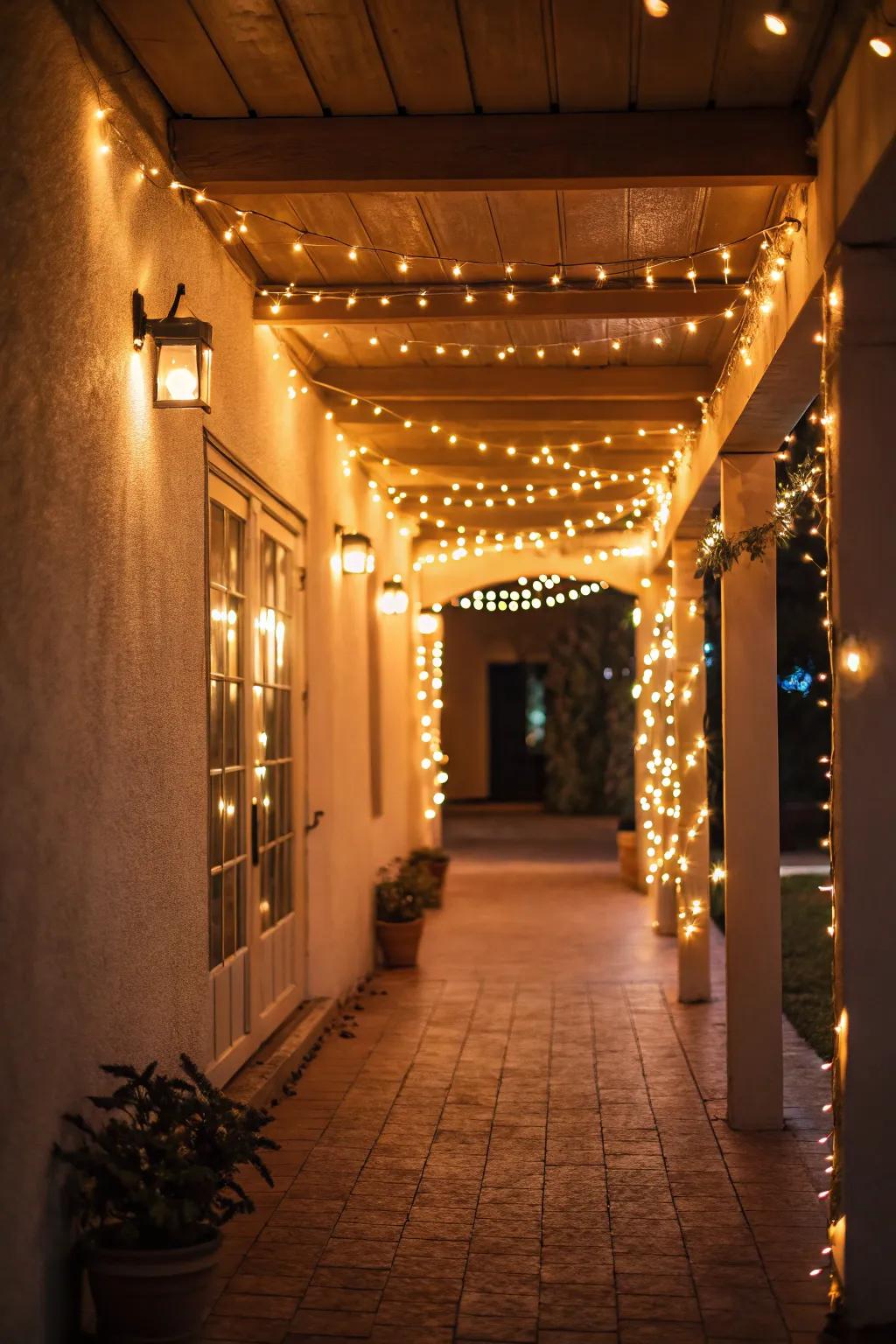 Warm string lights conjure an inviting and magical atmosphere in your entryway.