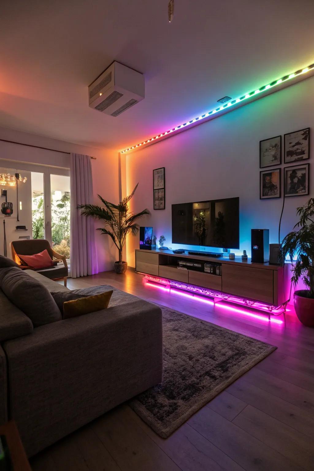 Employ LED strips to craft the desired atmosphere with vibrant hues.