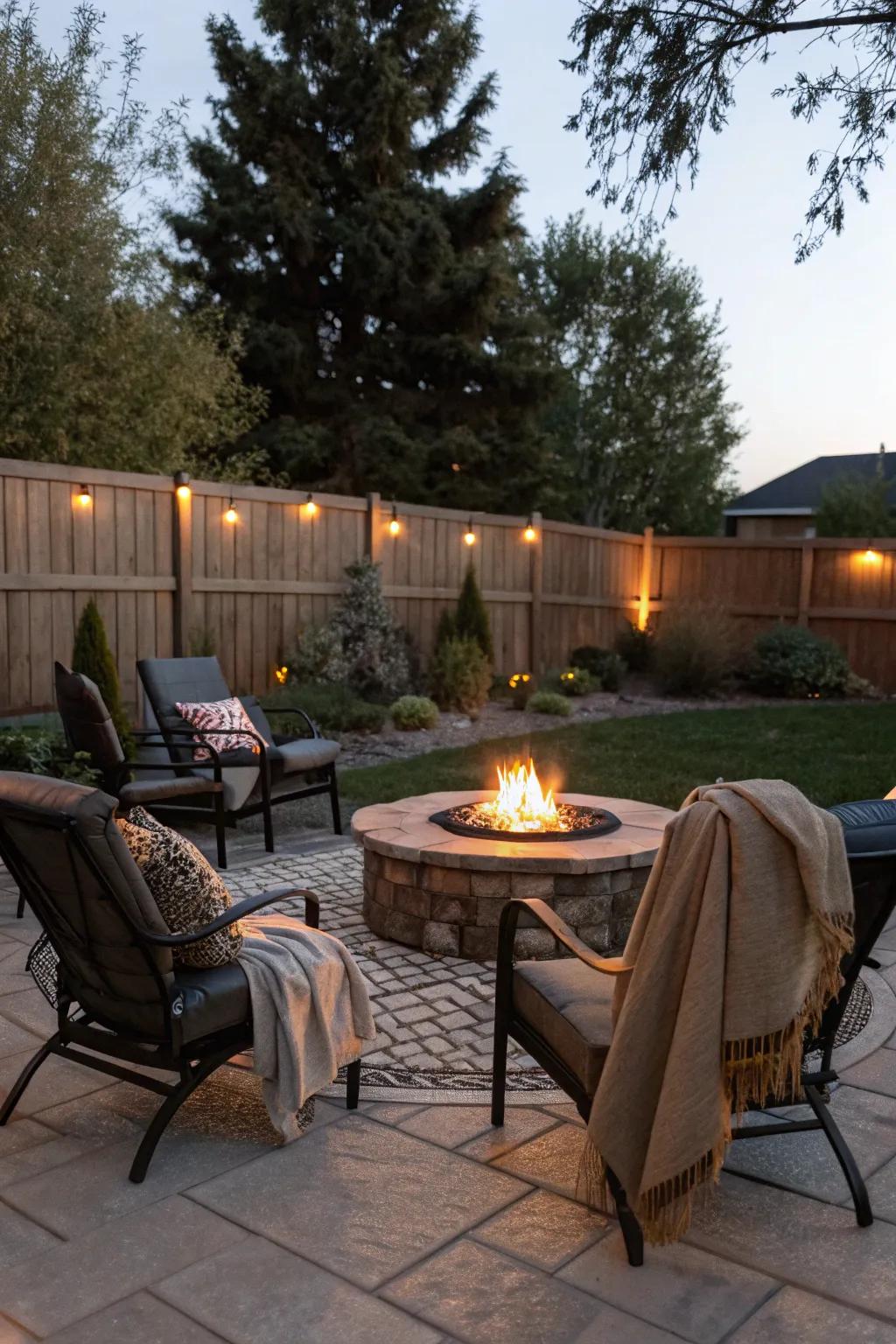 Gather around a warm hearth to enjoy cozy evenings on your patio.