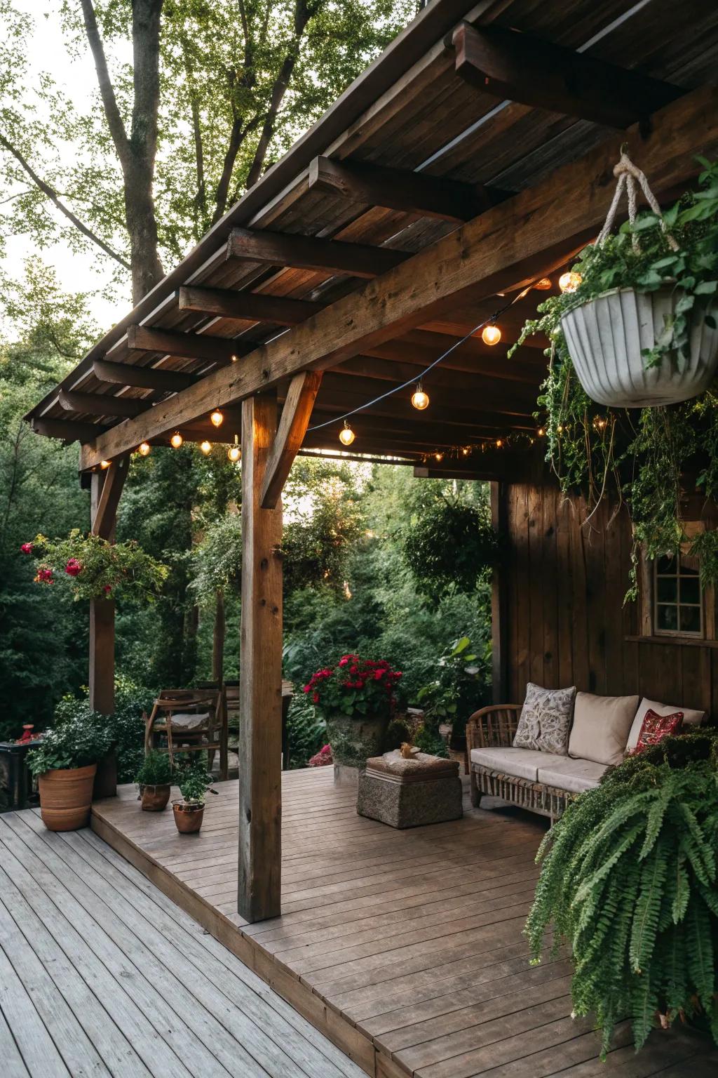 Wood elements offer natural warmth to your patio.
