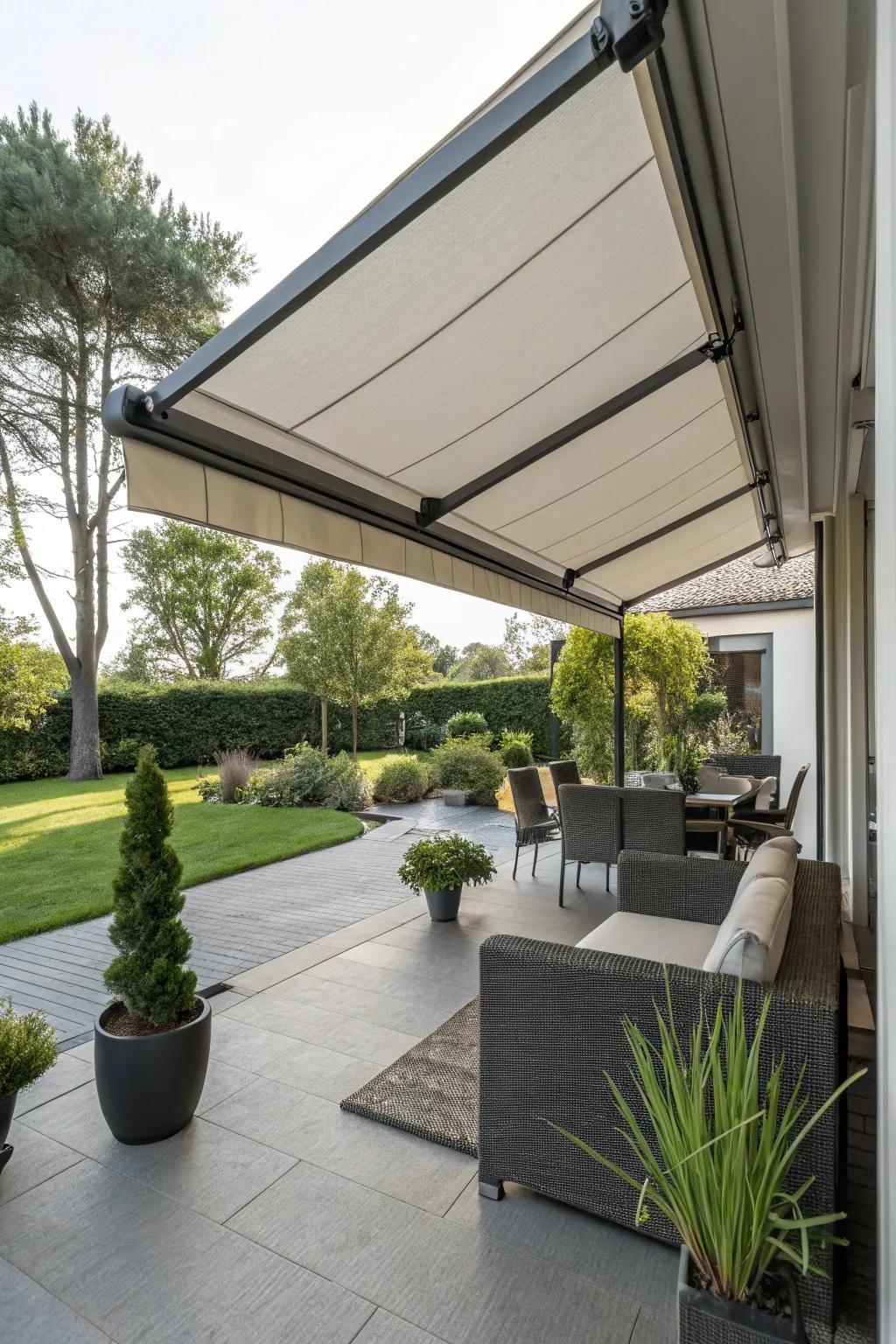 Adjustable patio covers offer shade when you need it, adapting to changing weather.