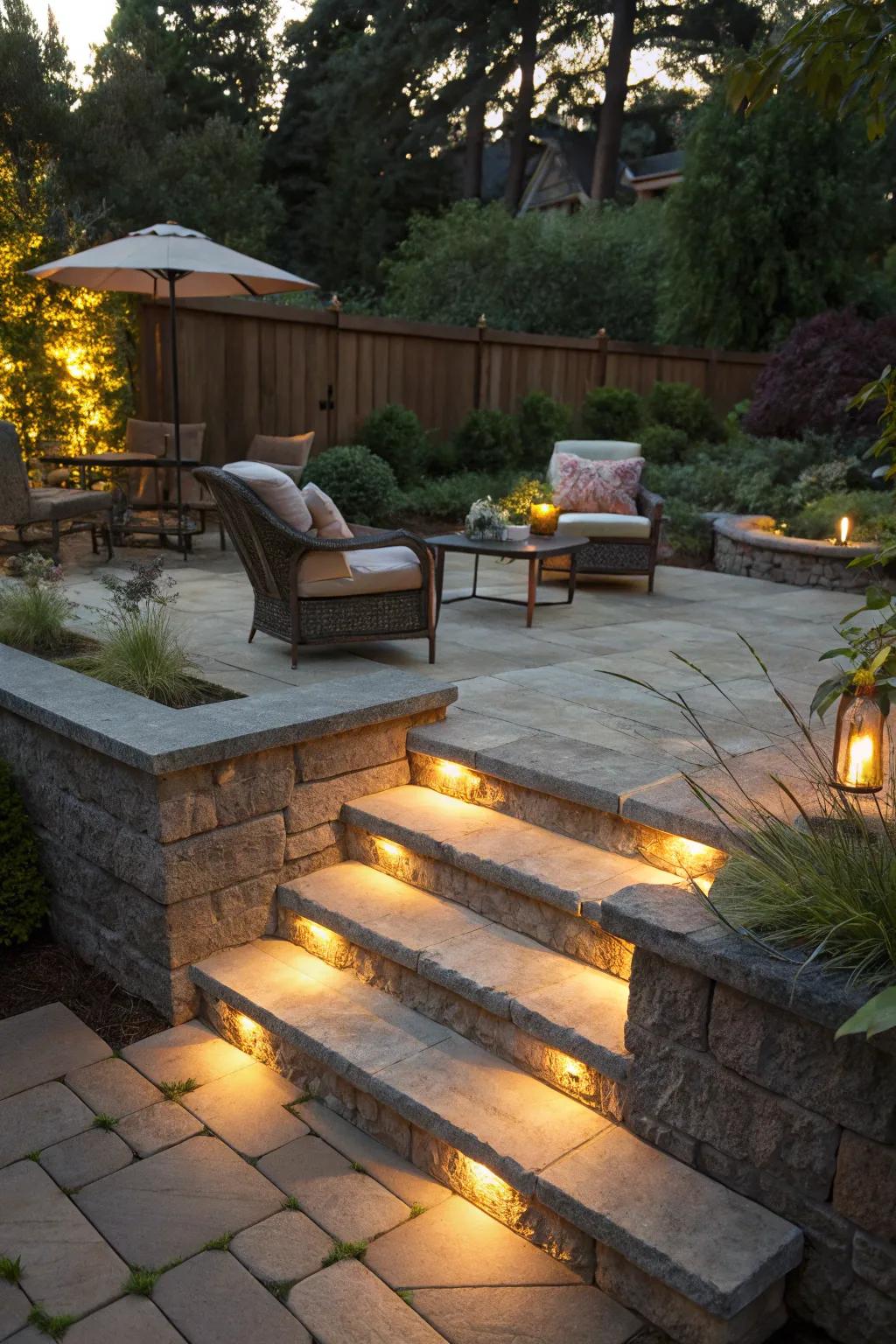 Embedded lighting for a magical evening ambiance.