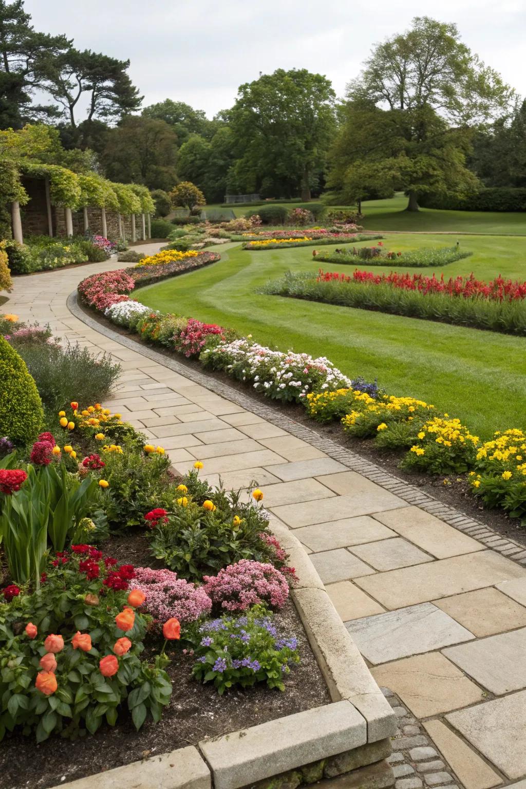Paver edging delivers a crisp and well-defined boundary for your flower beds.