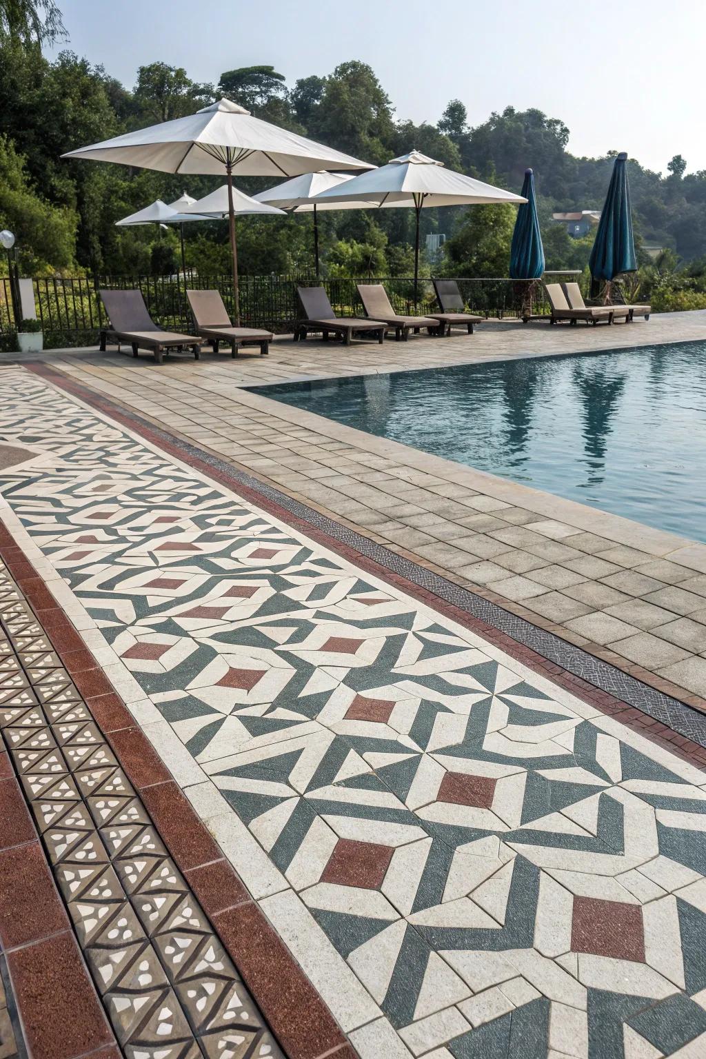 Structured pavers introduce a fresh artistic flair to this pool area.