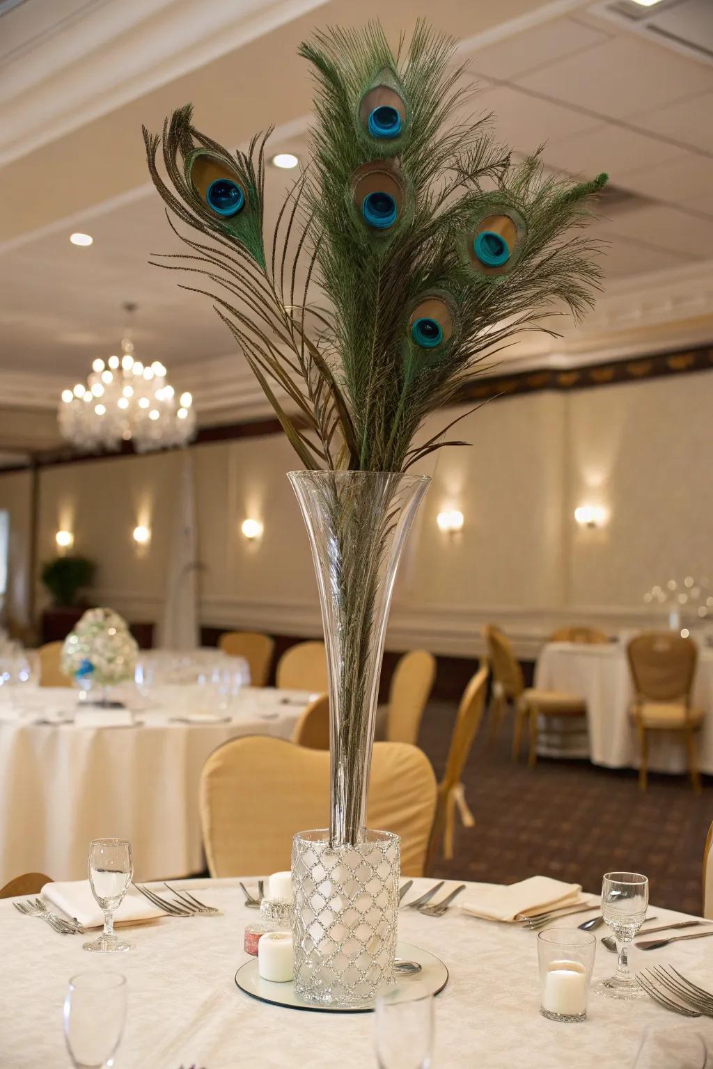 An imposing and striking centerpiece featuring plume bird quills.