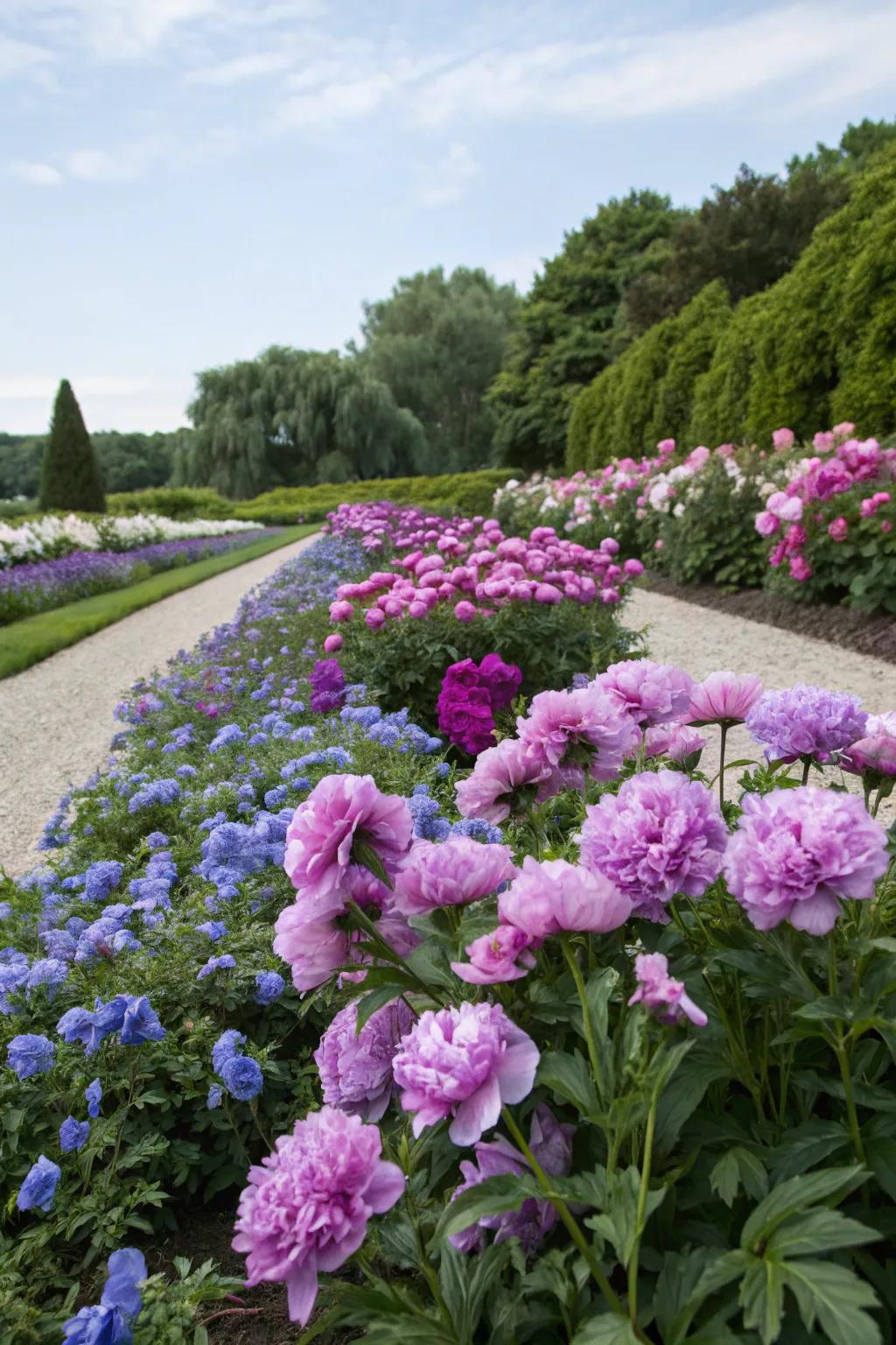 Peonies matched with harmonizing blossoms for an arresting contrast.