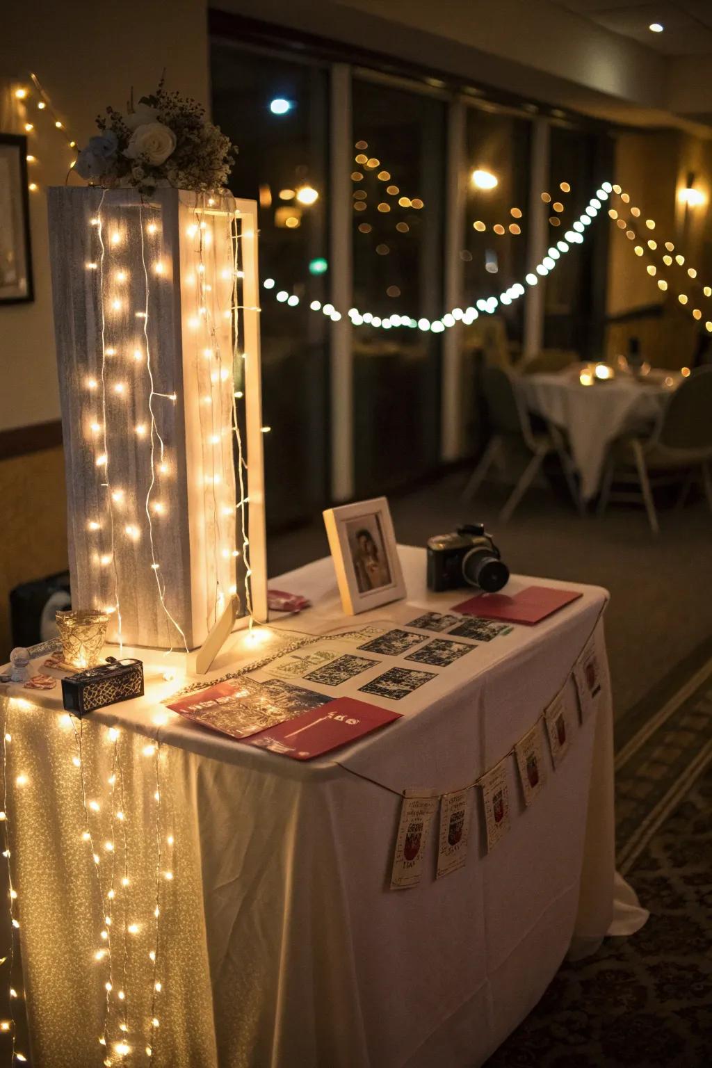 Illuminated strands contribute a magical element to your photo booth arrangement.