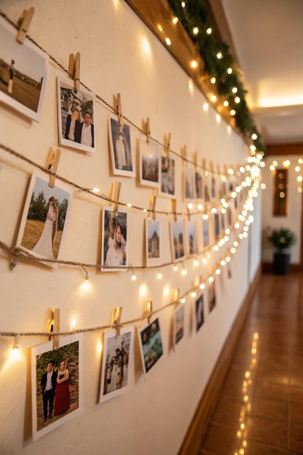 Miniature wood clips bestow a rustic essence upon your photo display.