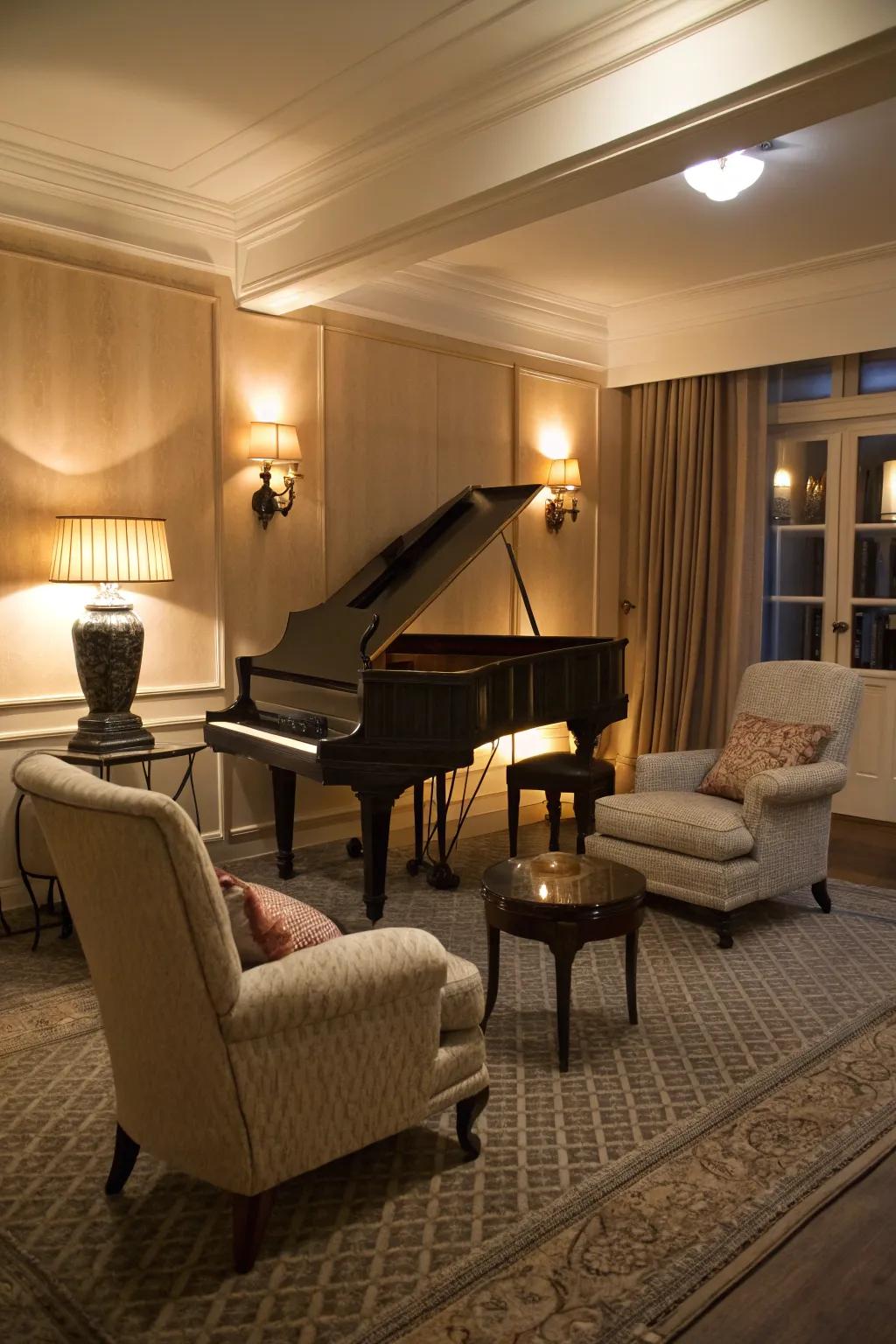 An inviting nook encourages visitors to enjoy the music in comfort.