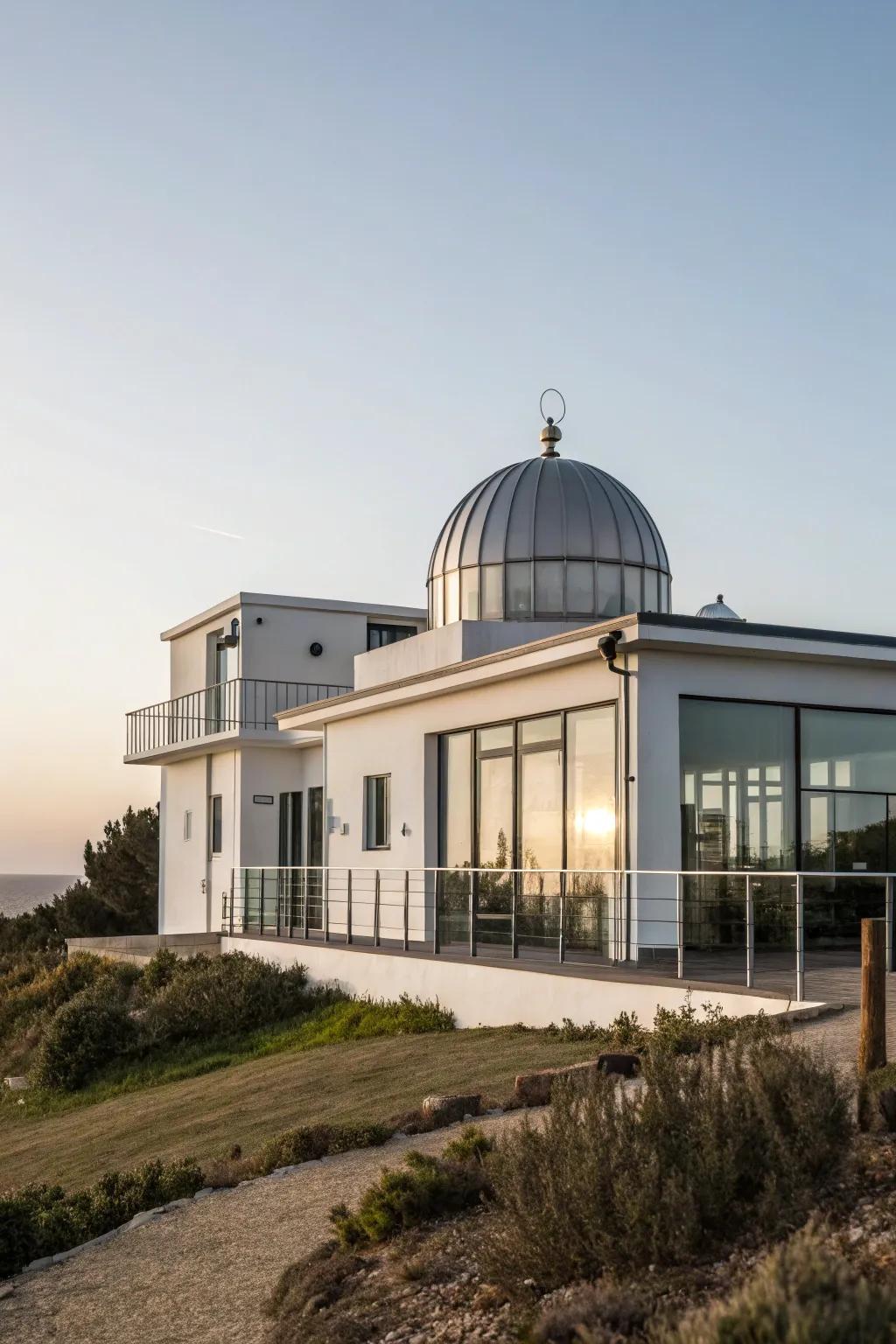 A modern home showcasing a streamlined, minimalist cupola.