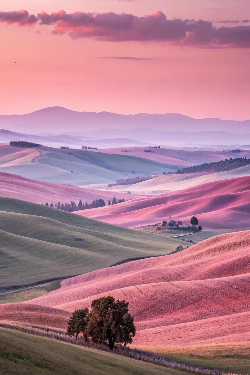 Beautiful vista illustration with soft rouge-colored mounds.