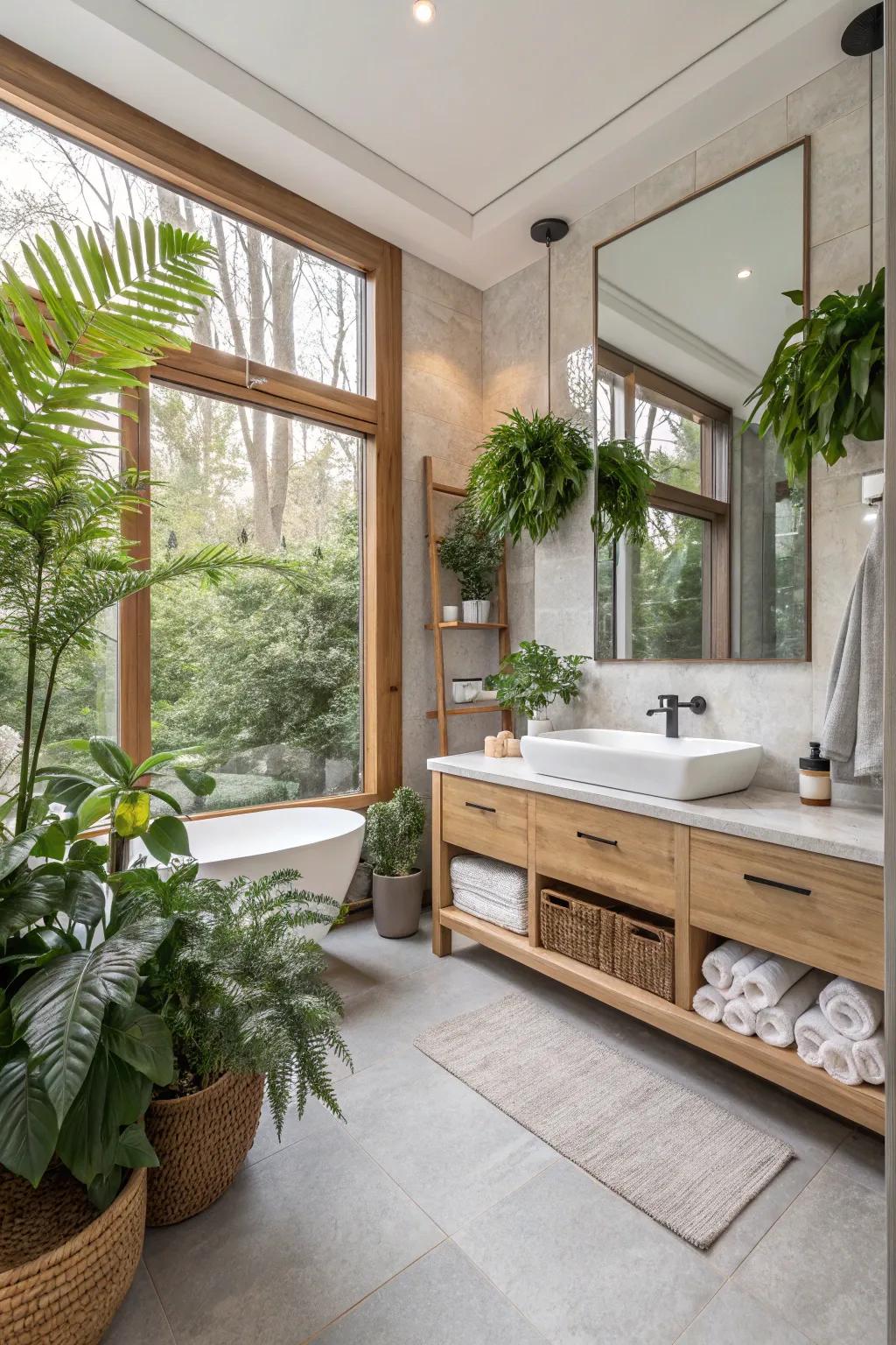 Interior botanical touches introduce a revitalizing and energetic element to bathrooms.