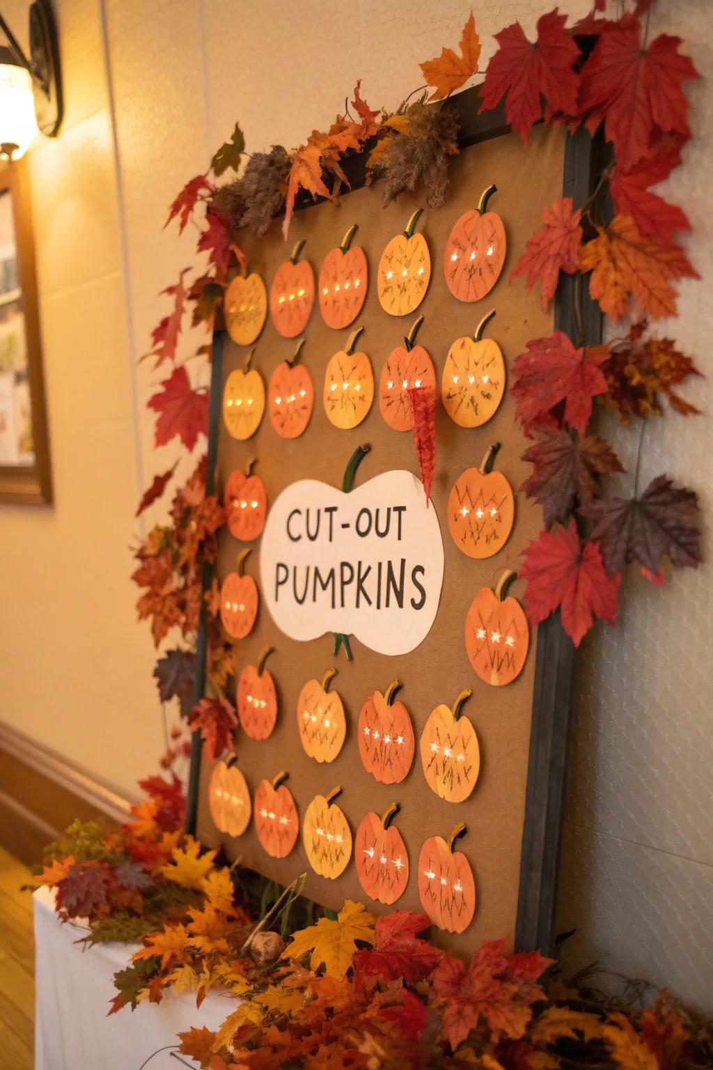 Personalized gourd garden pin board for a welcoming fall impression.