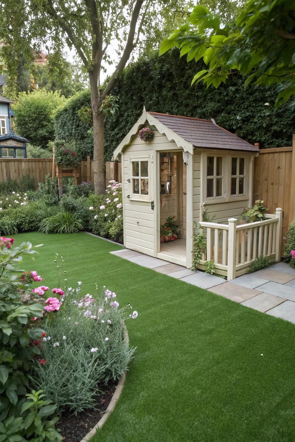 Manufactured lawn offers an organic and easy-care play surface.