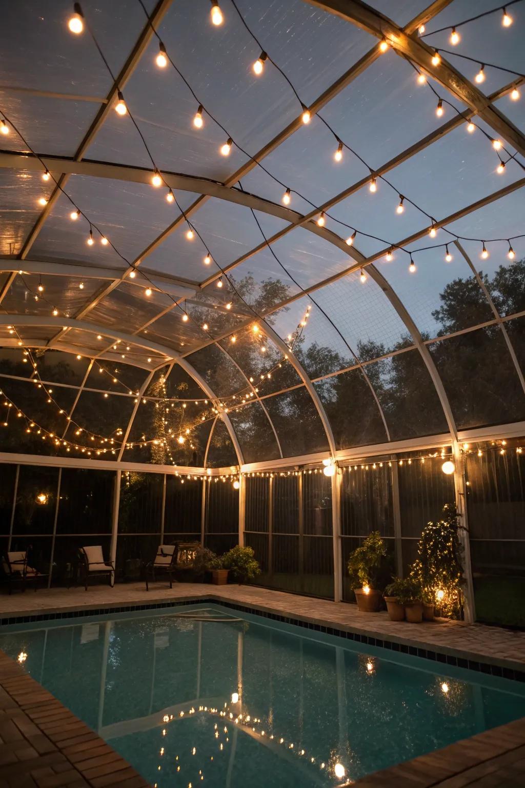 String lights mimic the beauty of a night sky.