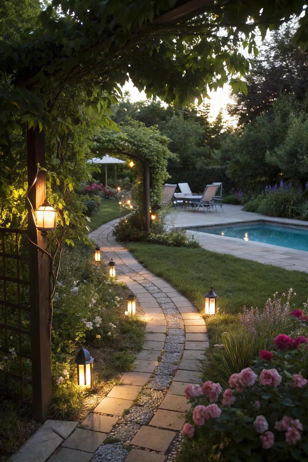 Path illumination guides you safely to your aquatic retreat.