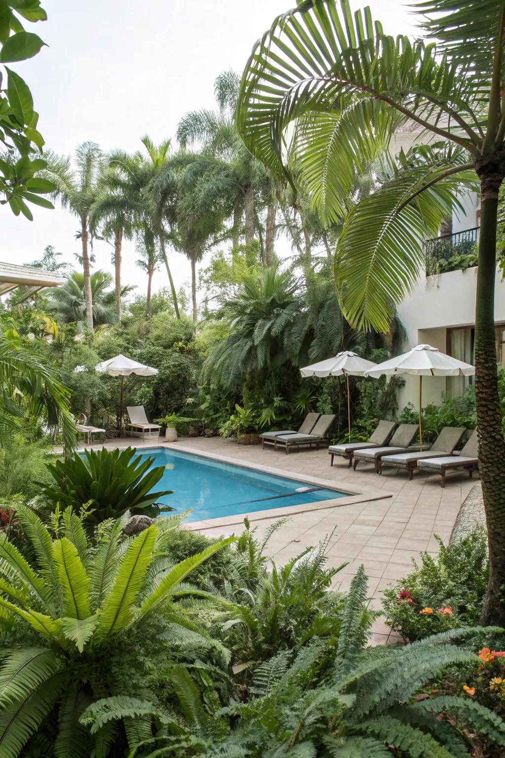 Exotic plants convert your pool into a secluded paradise.
